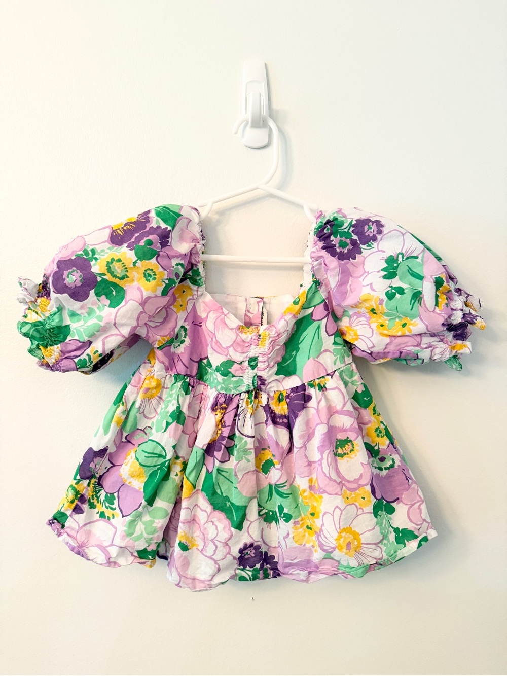 Janie and Jack Girls Floral Puff Sleeve Peplum Top Lavender Green Sweetheart 4